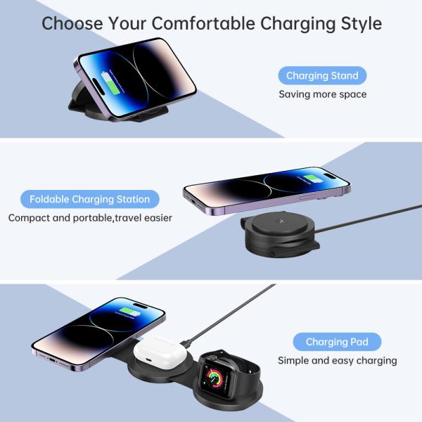 3-Fold Wireless Charging Pad 15W Fast Charging For Apple With Customizable Logo