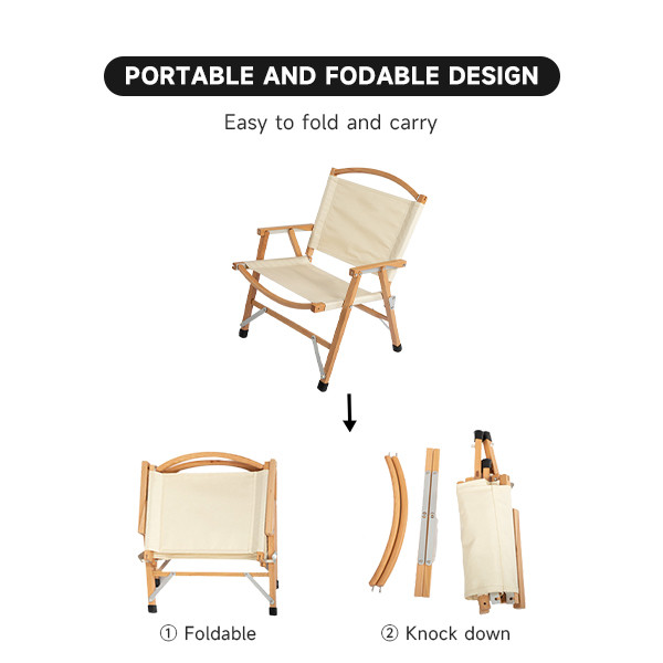 Durable Light Portable Camping Chair Hard Arm Beech Wood Most Comfortable