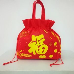 China Large Red Color Printed Cloth Bags , Non Woven Drawstring Wrapping Bags on sale