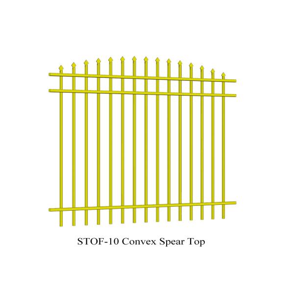 Convex Spear Top Crimped Steel Garrison Fencing 40mm x 40mm x 3 rails Tubular Steel Fence powder coated 80 microns