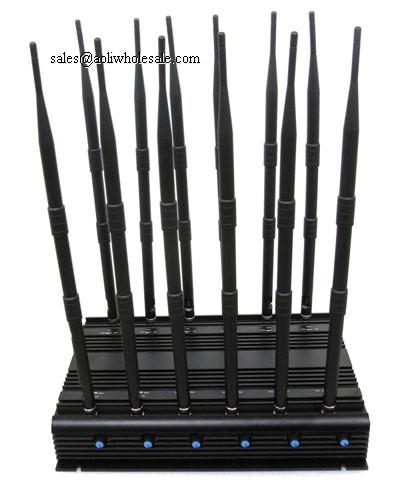 Wholesale 12 Antennas Powerful Cell Phone 3G 4G WiFi GPS VHF UHF LoJack All Bands Signal Jammer with Power Adjustable