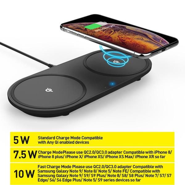 PU Leather Dual DC 5.0 Jack Qi Wireless Charging Pad Fast Twin Charger