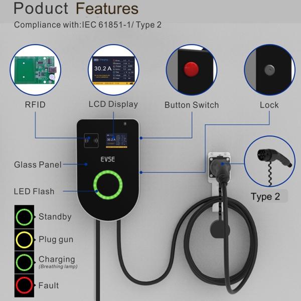 32A EV Charging Station OCPP 1.6 Smart Wallbox 22KW With Wifi 4G Communication