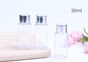 China Clear Plastic Cosmetic Containers , Square Plastic Bottles With Aluminum Lids wholesale