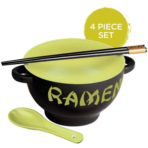 Custom Printed Ceramic Ramen Bowl Set For Soup Noodle Round Shape
