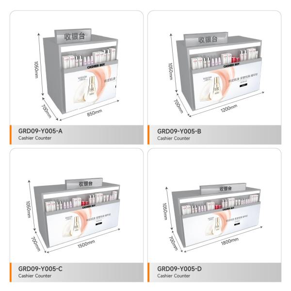 Shop Counter Gray Wooden Cash Register With Embedded Light Strip For Fashion-Forward Display Cabinet And Customized Shop Fitting