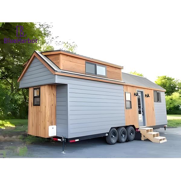 Customized Prefab Tiny House On Wheels With Solar Panels And Sunshades Looks
