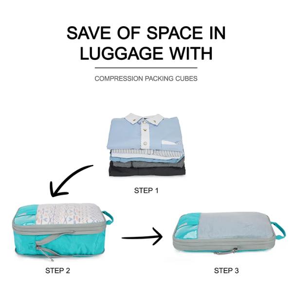 Travel 6 Set Compression Packing Cubes , Foldable Luggage Organizer Bag Set