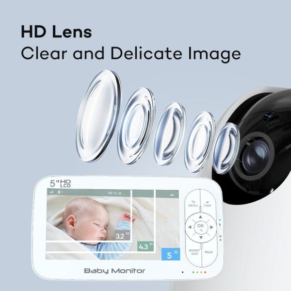 5 Inch PAN-TILT Smart Baby Monitor with Lullabies and Feeding Alarm
