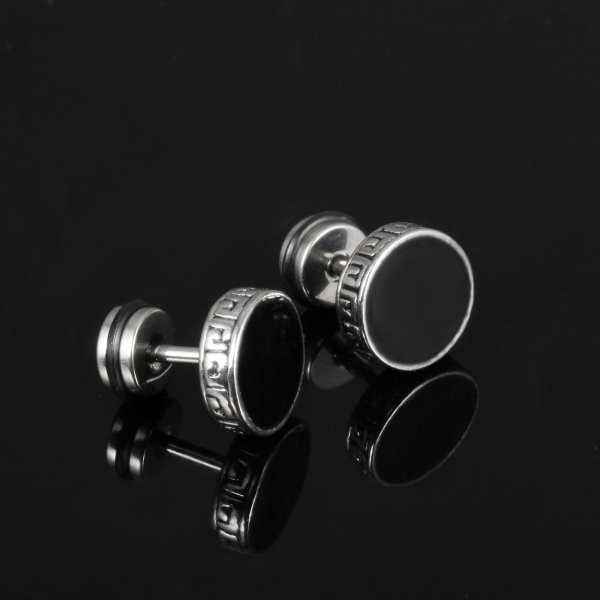 Simple and Cool Style Black Round Shaped Stainless Steel Men Stud Earrings