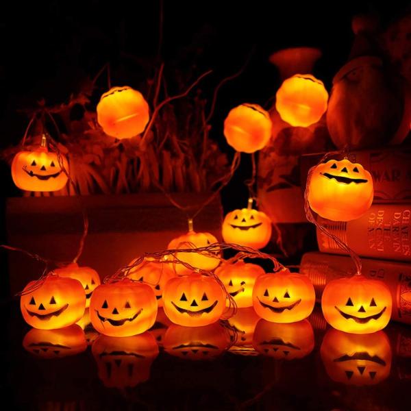 LED Pumpkin Halloween String Lights Jack-O-Lantern Night Lamp Decoration for Thanksgiving Halloween Birthday Gift Autumn Indoor