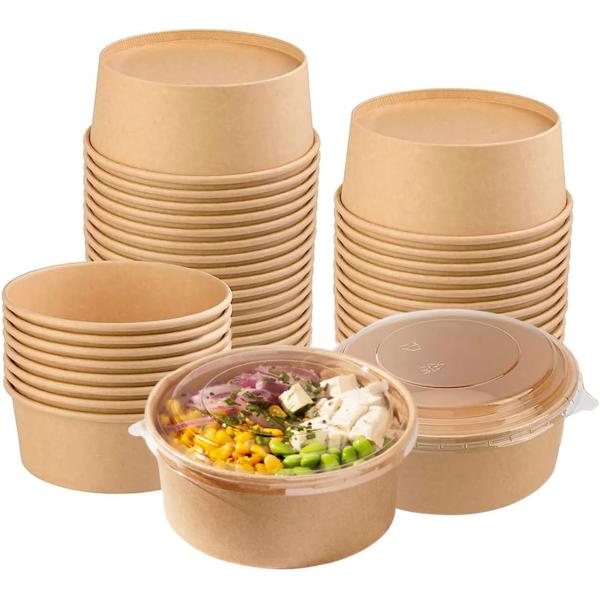 Factory Sale Paper Food Contain Disposable Rectangular Square Kraft Paper Salad Bowl Take Away Paper Bowl