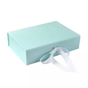 China Folding Cardboard Magnetic Ribbon Bule Recycled Paper Gift Boxes wholesale