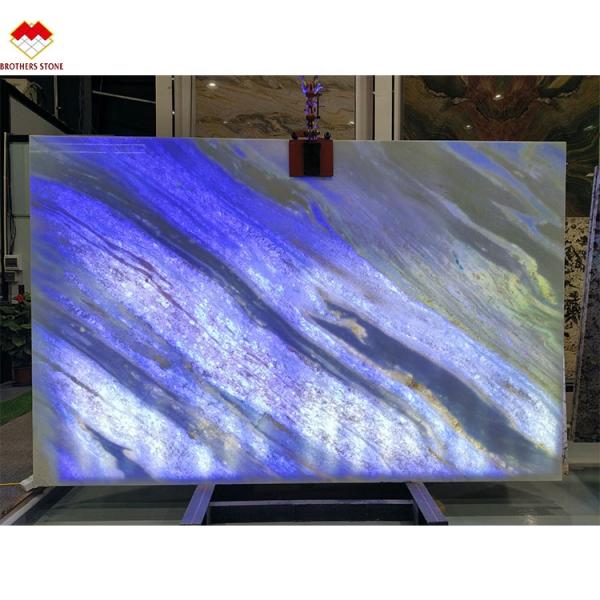 Fantasy Blue Marble Vanity Top Countertop Table OEM Custom Blue Crystal Quartz Stone