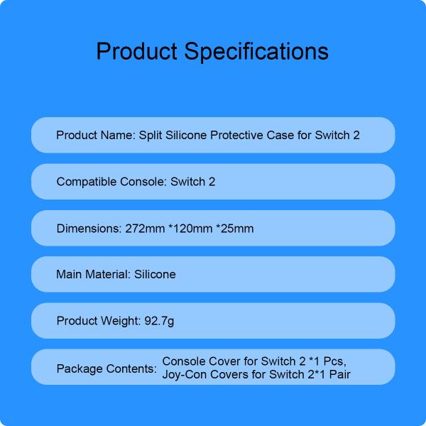 Anti-Slip Grip Lightweight Shockproof Design Split Silicone Joy-Con & Middle Frame Protective Case Kit for Nintendo Switch 2