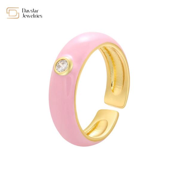 Simple Zircon Chunky Dripping Oil Rings Adjustable Summer Jewelry