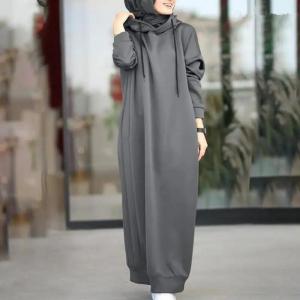 China                  Solid Color of Long Style Set Islamic Clothing Autumn Winter Hooded Coat for Abaya Women Muslim Dress and Lady Hoodies Coat              on sale