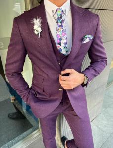 China Purple 3 Piece Tuxedo Suit For Men 49% Viscon 49% Polyamide 2% Elestan on sale