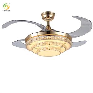 China LED Crystal And Metal Gold Ceiling Fan Light With Remote Control 4 Blades 72W 42 Inch on sale