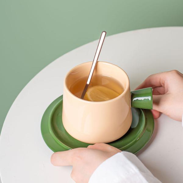 Solid Color 300ml light orange Cup And Saucer Set In Nordic Style For Business Occasions