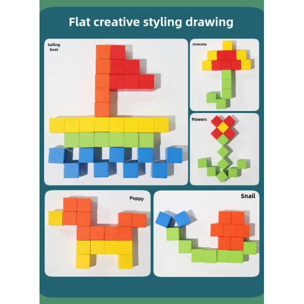 Rainbow Wooden Blocks Square Colorful Wooden Cubes Counting Block Learning Educational Toys Wooden Building Blocks Stacking Game