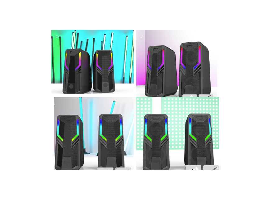 2.0 USB Desktop Speaker,3W*2, 2.5" Dual Drivers, RGB Light, ABS+Iron Mesh, 90*103*190mm