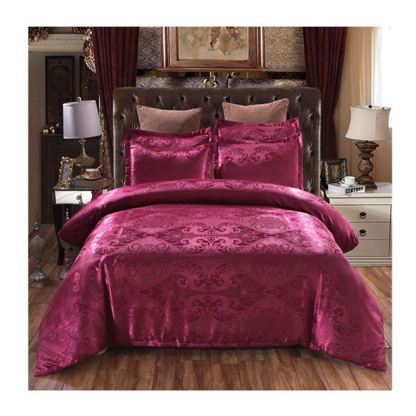 Solid Colour Satin Duvet Cover Set European Retro Baroque Style Custom Jacquard Blue