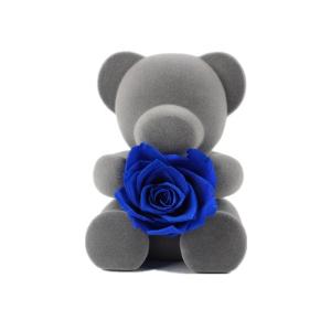China Blue Artificial Preserved Rose Teddy Bear With Rich Romantic Look wholesale