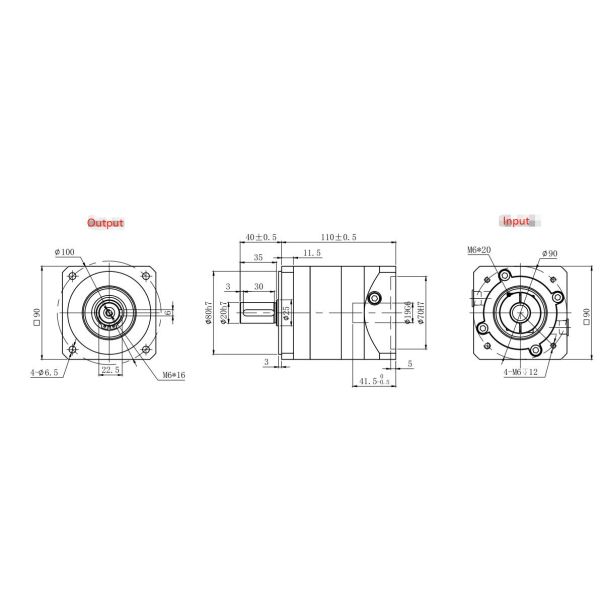 750 N.M 90 Diameter Square Face Planetary Gearbox For NEMA Stepper Motor