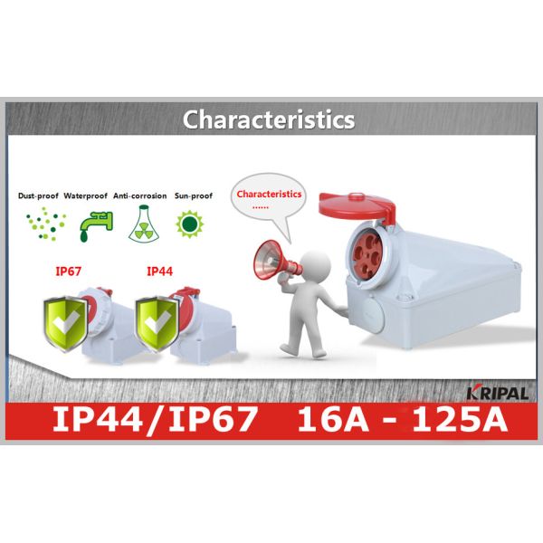 Waterproof Socket CEE Outlet IP67 Industrial Power Receptacle 3P 4P 5P