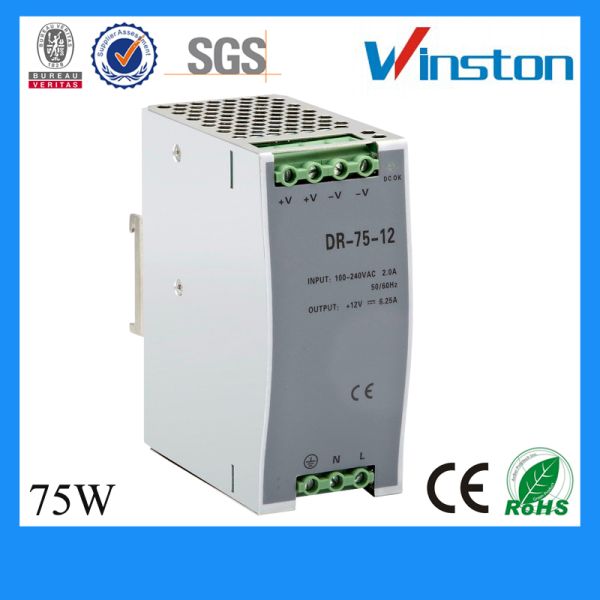 CE DR-75W Din Rail Power Supply 0.55KG Re - power On To Recover