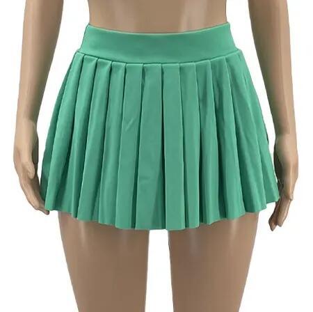 Women Fashion Dress High Waist Pleated Skirt Candy Colors Mini A-Line Stitching Tennis Hem Girls Dance Skirts