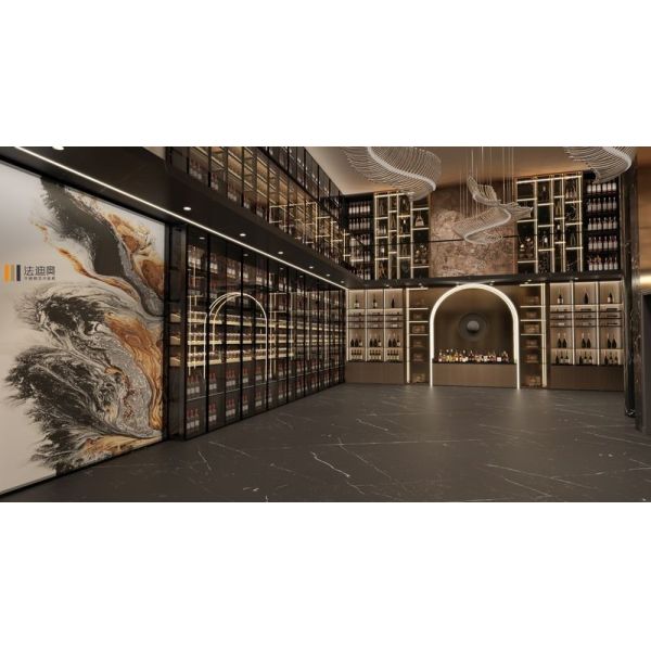 Large Wine Cabinet With LED Lighting And Floor-To-Ceiling Design