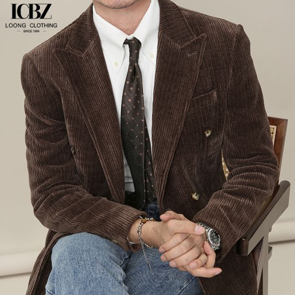 British Business Men's Slim Warm Suit with Double Breasted Closure and Regular Length