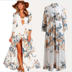 Bohemian White Lace-up Long Summer Beach Cover Up Dress with Split