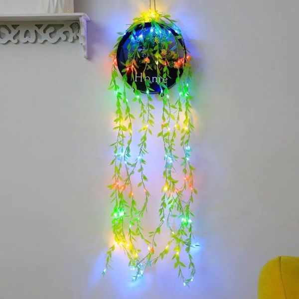 2021 New Artificial Garland Fake Plant Leaf Hanging LED String Light LED Fairy Lights Decorative For Party Wedding