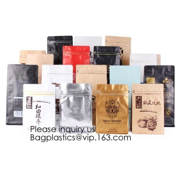 Coffee bean bag air valve kraft paper octagonal sealing aluminum foil self-supporting k bag custom coffee packagin