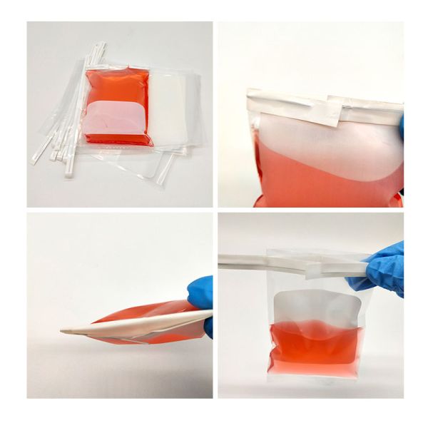 Sterile sampling bags with wire and  white marking areas