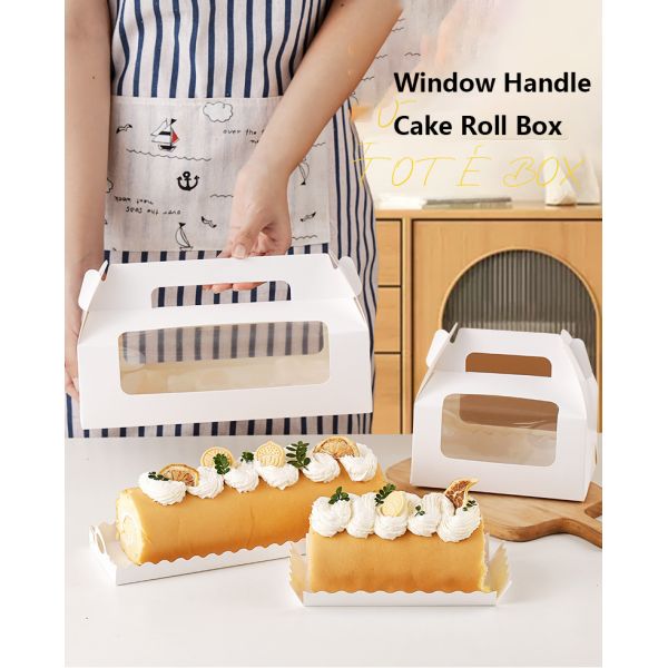 Portable Cake Roll Box with Window Disposable bowl 27.5*9*14.7cm 350g white card for custom logos available