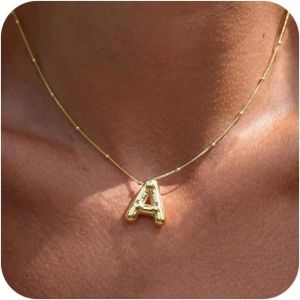 China Personalized Gold Bubble Letter Necklace for Women, 14k Gold Plated Initial Pendant Necklace Trendy Custom Jewelry wholesale