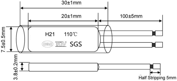 Small Size 250V 5A 110 Deg C Thermal Cutoff Switch H21 Series For Motor Coils
