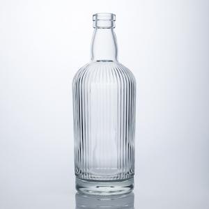China 750ml Round Shape Glass Bottle with Stripe and Cork for Rum Vodka Whisky Tequila Gin wholesale