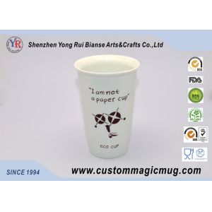 Customizable 350ml Double Wall Ceramic Coffee Mug With Silicone Lid , Starbuck