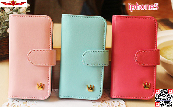 New Arrival Crown Type PU Flip Leather Cover Case For Iphone 4 4S 5 5S Multi Color