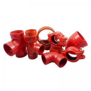 China Red Cplor Grooved Mechanical Tee RAL3000 Ductile Iron Pipe Fitting on sale