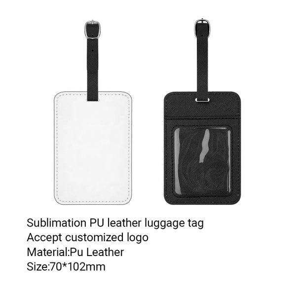 Custom Print Leather Sublimation Luggage Tag Blanks With Card Insert Pocket Travel ID Name Tag Sublimation Bag Tag Blanks