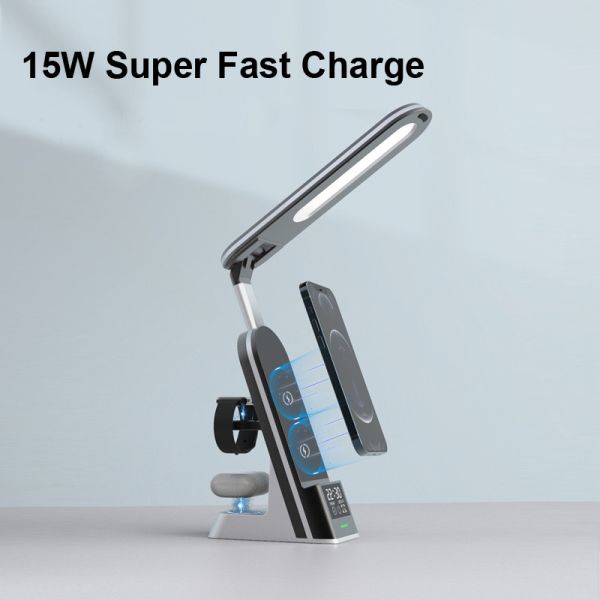 15W 7 In 1 Quick Wireless Charger WithLED Desk Lamp Touch Control