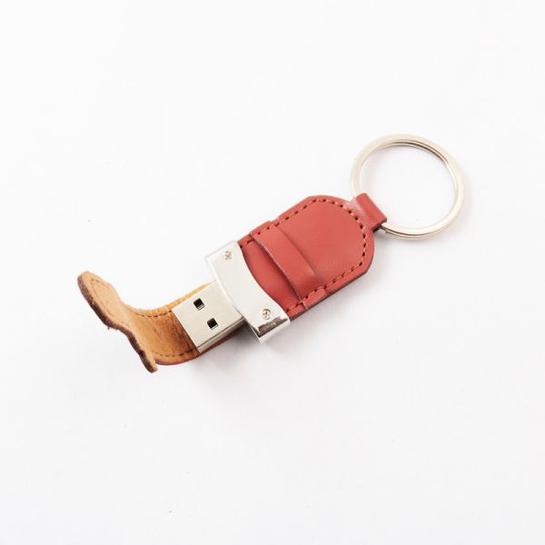 PU Cover And Leather Usb Stick With Metal Ring 2.0 Portable 64GB 128GB 30MB/S