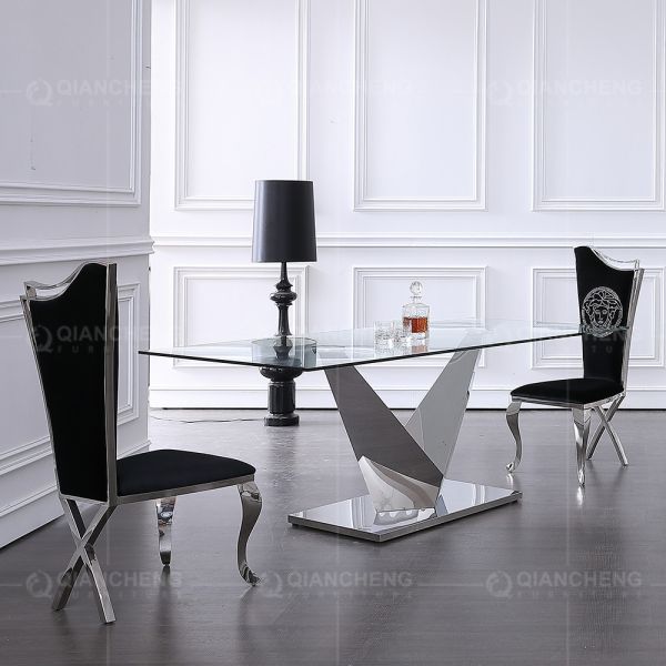 Stable OEM Tempered Glass Dining Table Rectangle 1.2mm 201 stainless steel