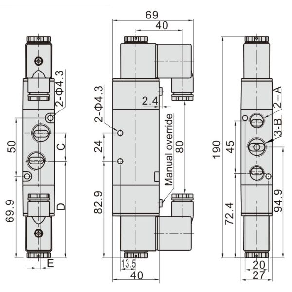 4V320-10 3/8'' Double Coil 5/2 Way Pilot Pneumatic Solenoid Valve